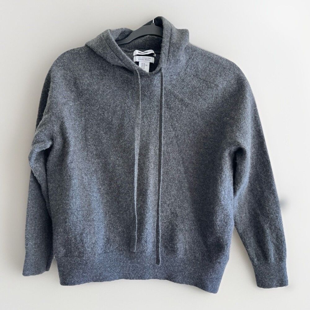 William Rast Kids 100% Extra Fine Merino Wool Hoodie Sweater Size XL Gray